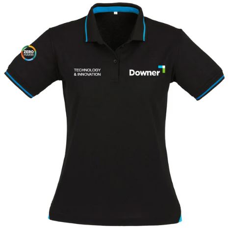 LADIES JET POLO - BLACK/CYAN