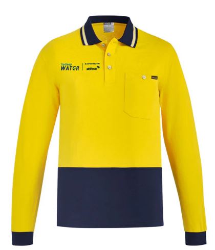 Mens Hi Vis Cotton Polo L-S    - Yellow-Navy