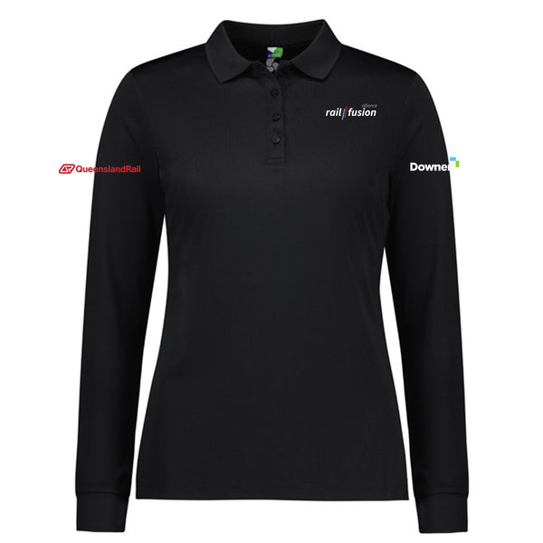 Womens Action Long Sleeve Polo - BLACK