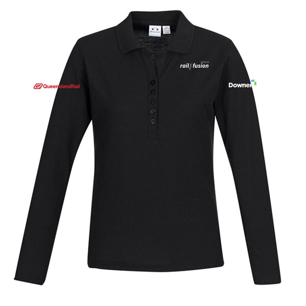 Womens Crew Long Sleeve Polo - BLACK