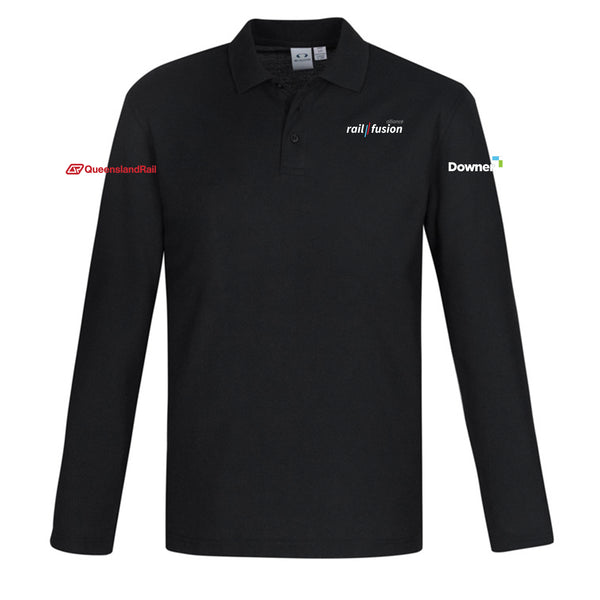 Mens Crew Long Sleeve Polo - BLACK