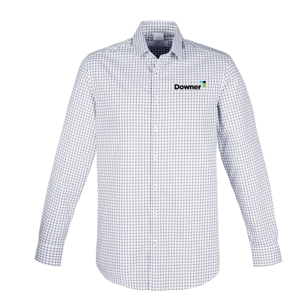 MTO - Mens Noah Long Sleeve Shirt - WHITE/STORM BLUE - 7XL - additional 2 inches added to the length of the garment both front & back.