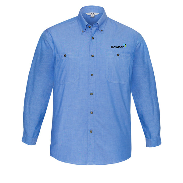 MTO - Mens Chambray Long Sleeve Shirt - 7XL - additional 2 inches added to the length of the garment both front & back.