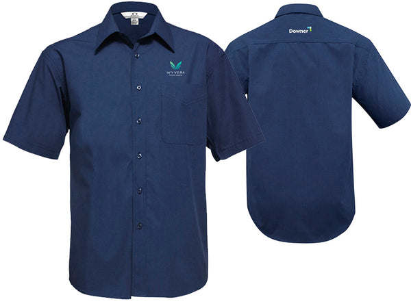 Mens Micro Check Short Sleeve Shirt - NAVY