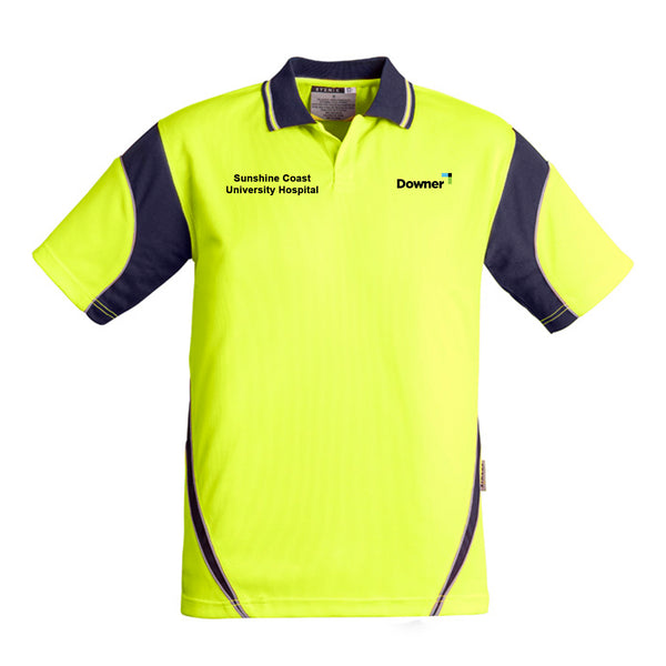 Mens Hi Vis Aztec Short Sleeve Polo - YELLOW/NAVY