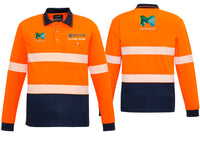 Unisex Hi Vis Segmented Tape Long Sleeve Polo - ORANGE/NAVY