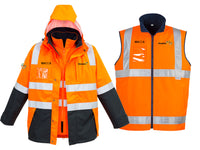 MTO - Mens Hi Vis 4 In 1 Waterproof Jacket - ORANGE/NAVY - 9XL