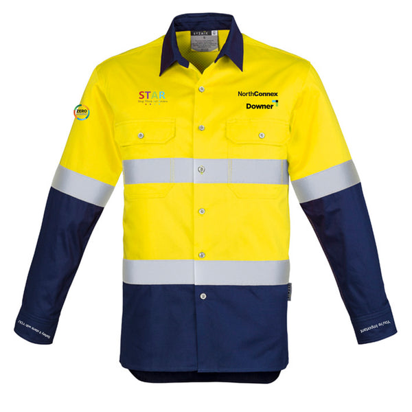 Mens Industrial Long Sleeve Shirt - Hoop Taped - YELLOW/NAVY