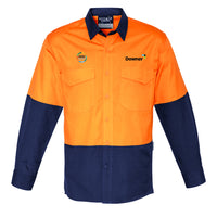 Mens Rugged Cooling Hi Vis Long Sleeve Shirt - ORANGE/NAVY