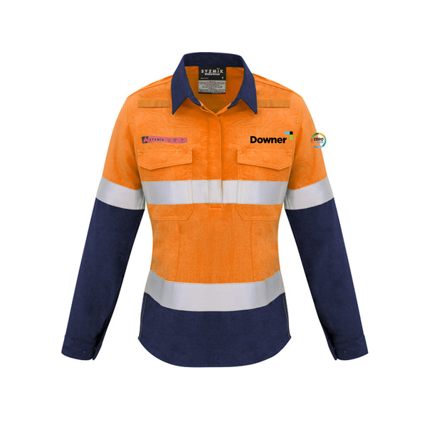 Womens FR Closed Front Hooped Taped Shirt - Orange/Navy