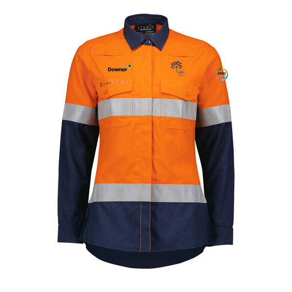 Womens Orange Flame Lightweight Ripstop Taped Shirt - ORANGE/NAVY