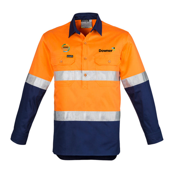 Mens Hi Vis Tape L-S C-F Shrt  - Orange/Navy