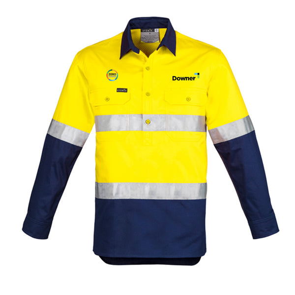 Mens Hi Vis Tape L-S C-F Shrt  - Yellow/Navy