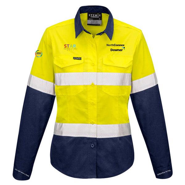 Womens Rugged Cooling Hi Vis Taped Long Sleeve Shirt - YELLOW/NAVY