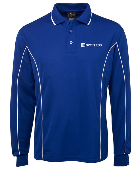 Long Sleeve Piping  Polo       - Royal-White