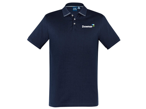 ASTON M Cotton Jersey S-S Polo - Navy-Silver Grey