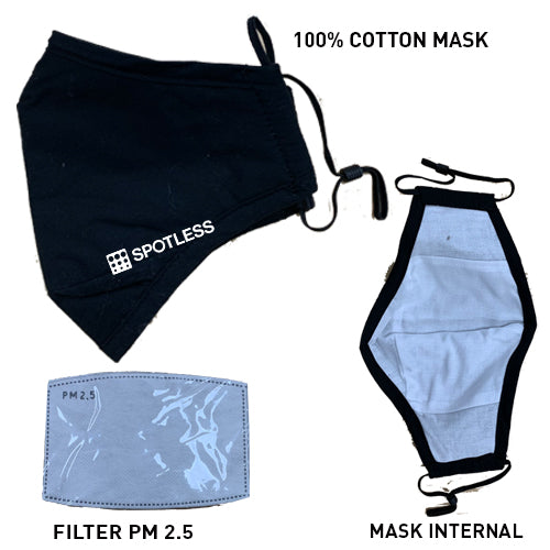 MTO - 100% Cotton Face Mask - Spotless Branded - Black