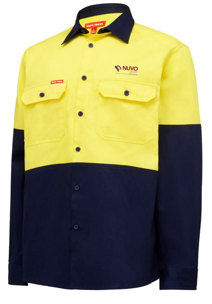 HI VIS L-S 2TONE DRILL SHIRT - YELLOW-NAVY